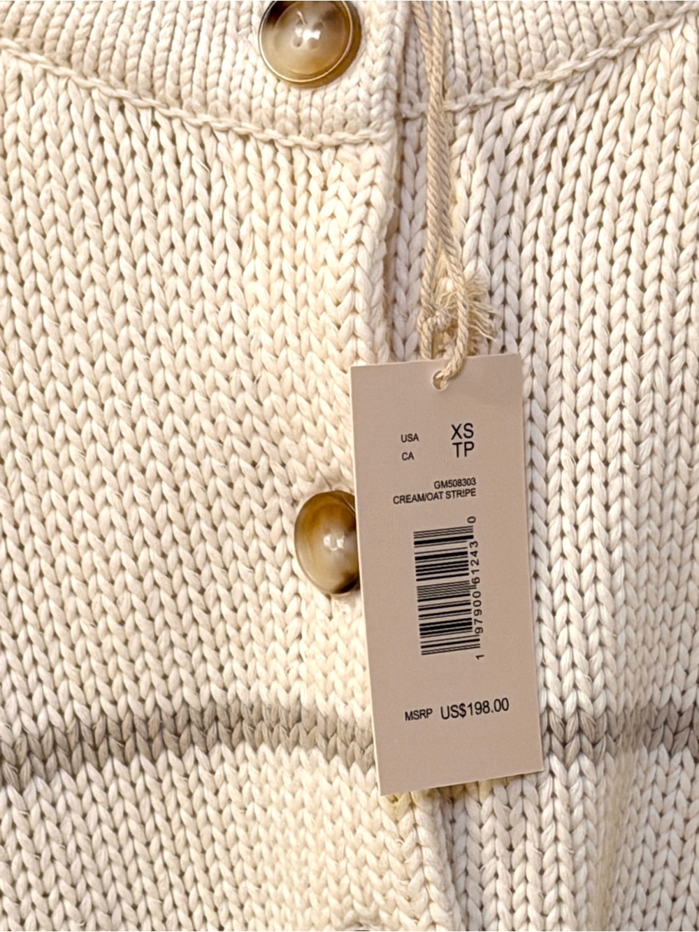 Magaschoni 100% Cotton Striped Cardigan Sweater NWT Cream XS Luxury Knit - Picture 4 of 10